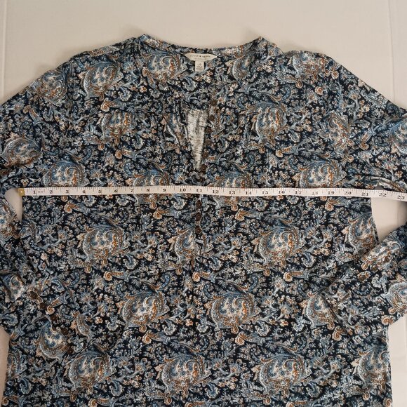Lucky Brand Women’s Blue Printed V-Neck Jersey Top Button Front Size Large - Picture 12 of 16
